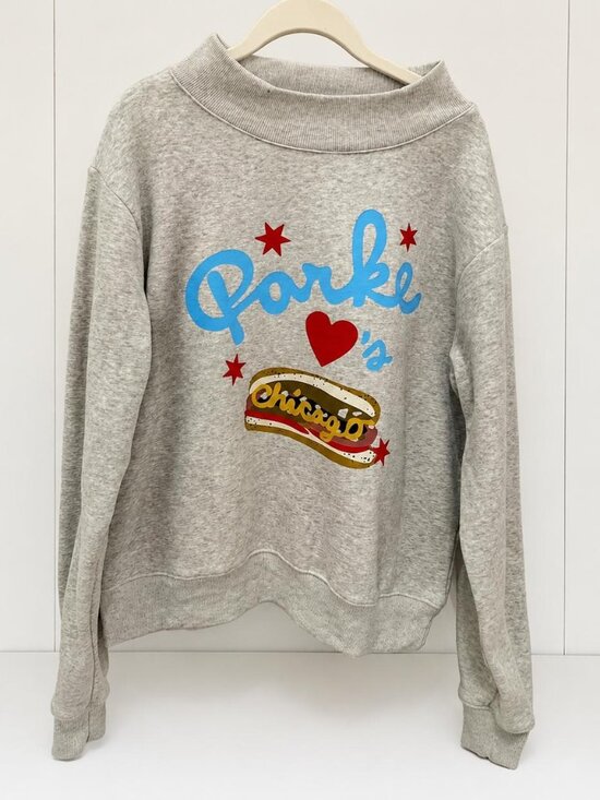Parke Tops - PARKE Chicago Graphic Sweatshirt Mock Neck Grey Red Blue Heart